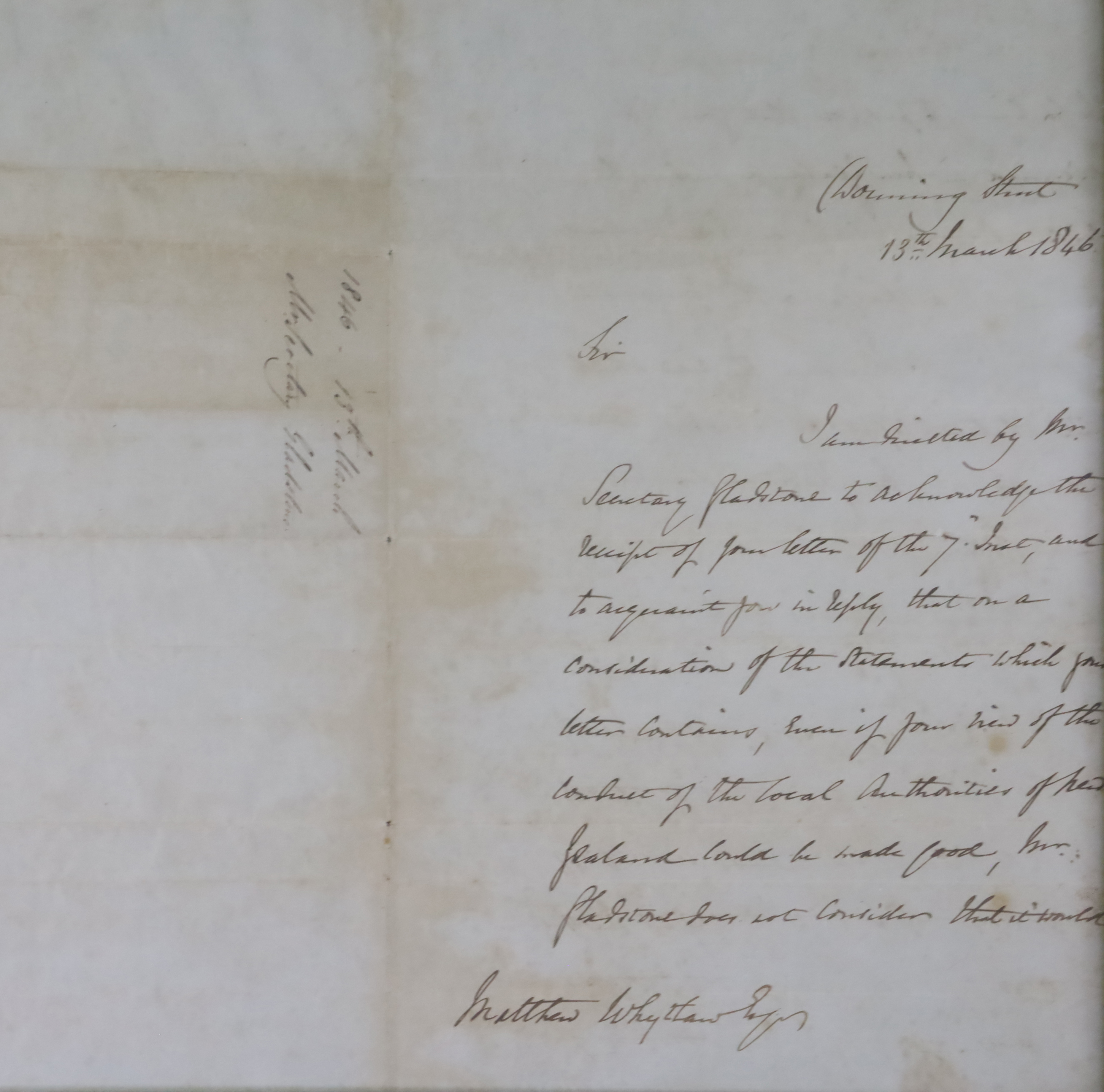 New Zealand History: Two Downing Street Letters dated 1846, Framed and glazed